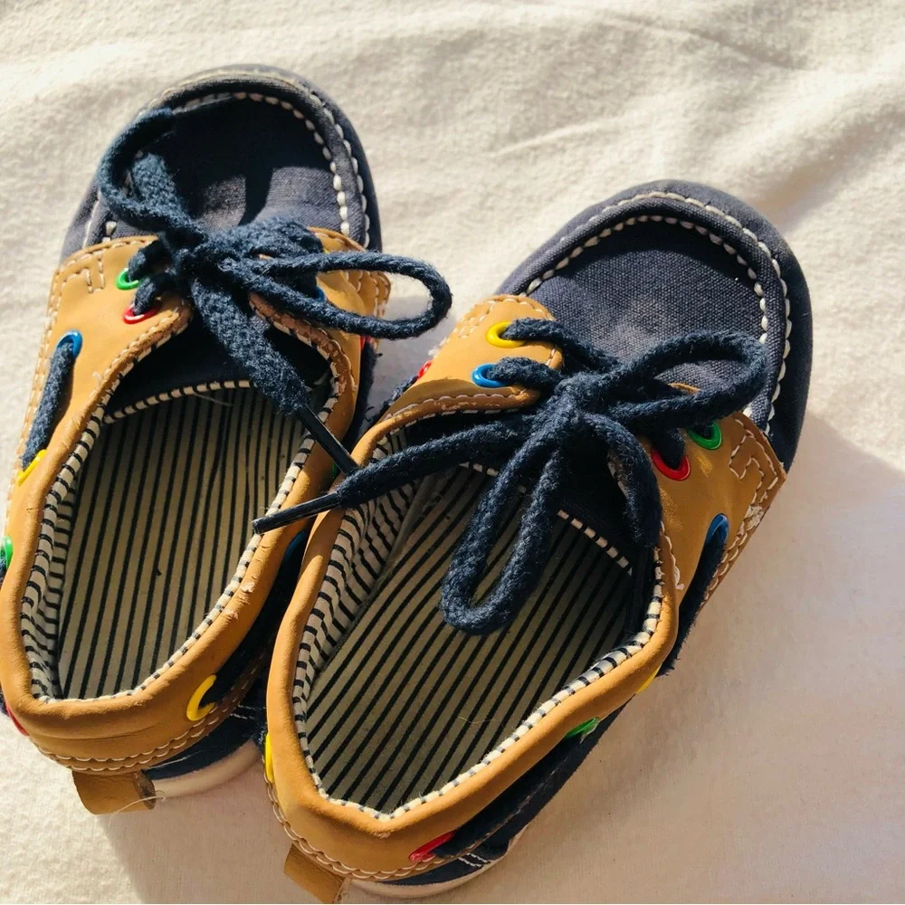 Kids Boat Shoes - Navy and Tan